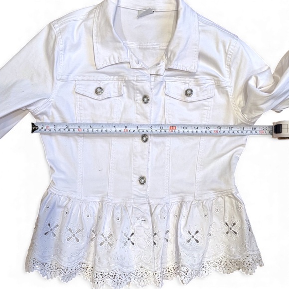 ONADO Paris White Denim Jacket with Lace Peplum & Sequins – Size L / 40 - Picture 10 of 11